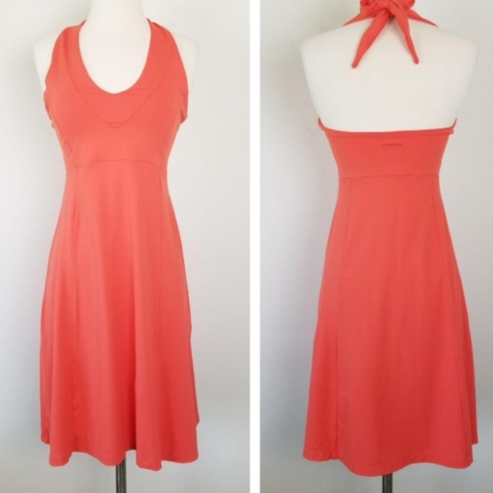 Patagonia Casual Coral Empire Waist VNeck Halter Stretch Dress Women’s Large EUC